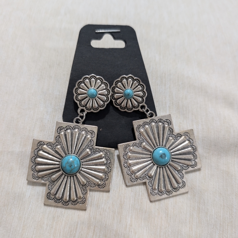 Vintage Silver and Turquoise cross Earrings